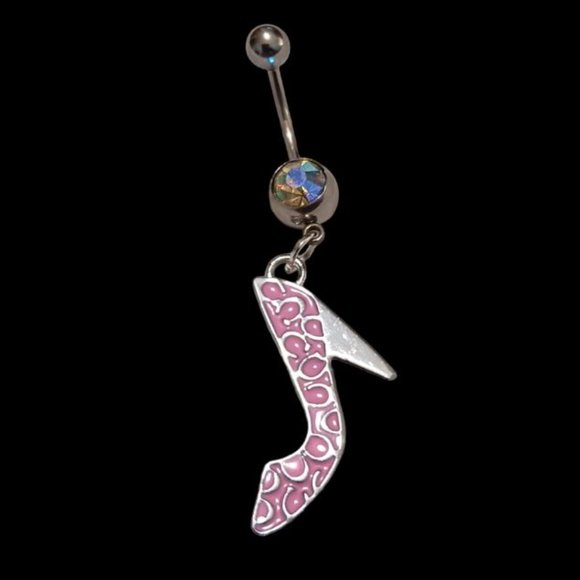 *5/35* Pink Shoe Charm AB Belly Ring 14G - Picture 2 of 3